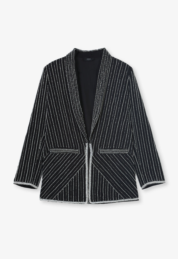 Choice Striped With Bead Embellished Blazer Black