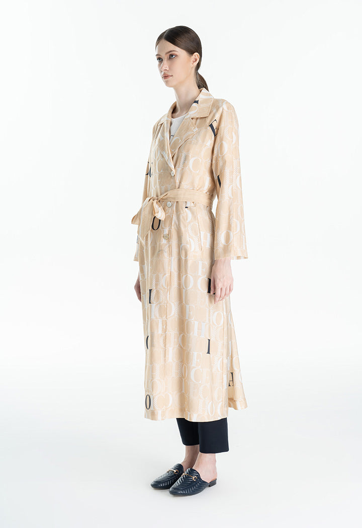 Choice Text Printed Long Coat Beige