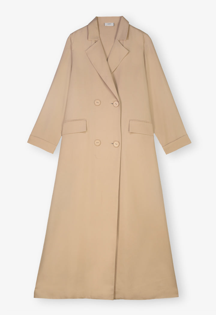 Choice Double Breasted Solid Loose Fit Coat  Beige