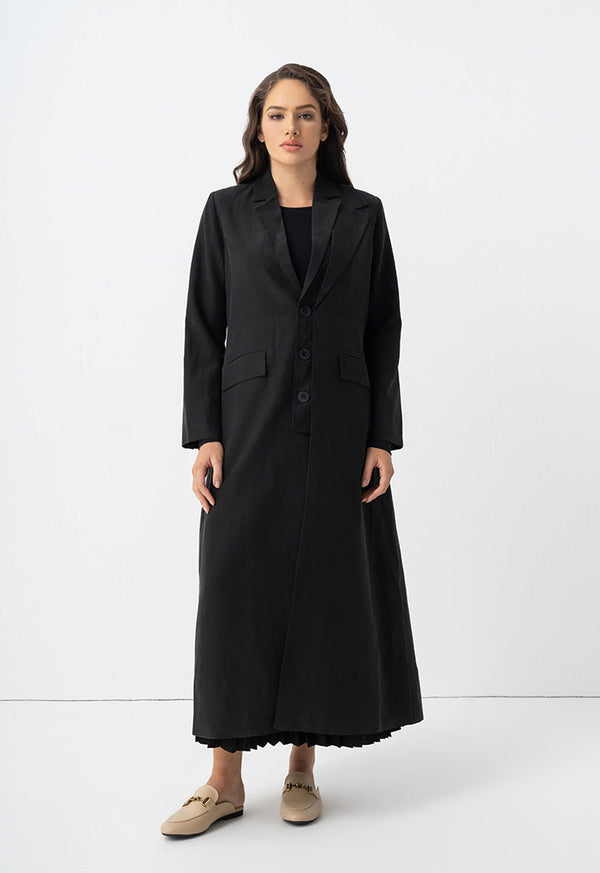 Choice Solid Front Flap Pockets Maxi Jacket Black