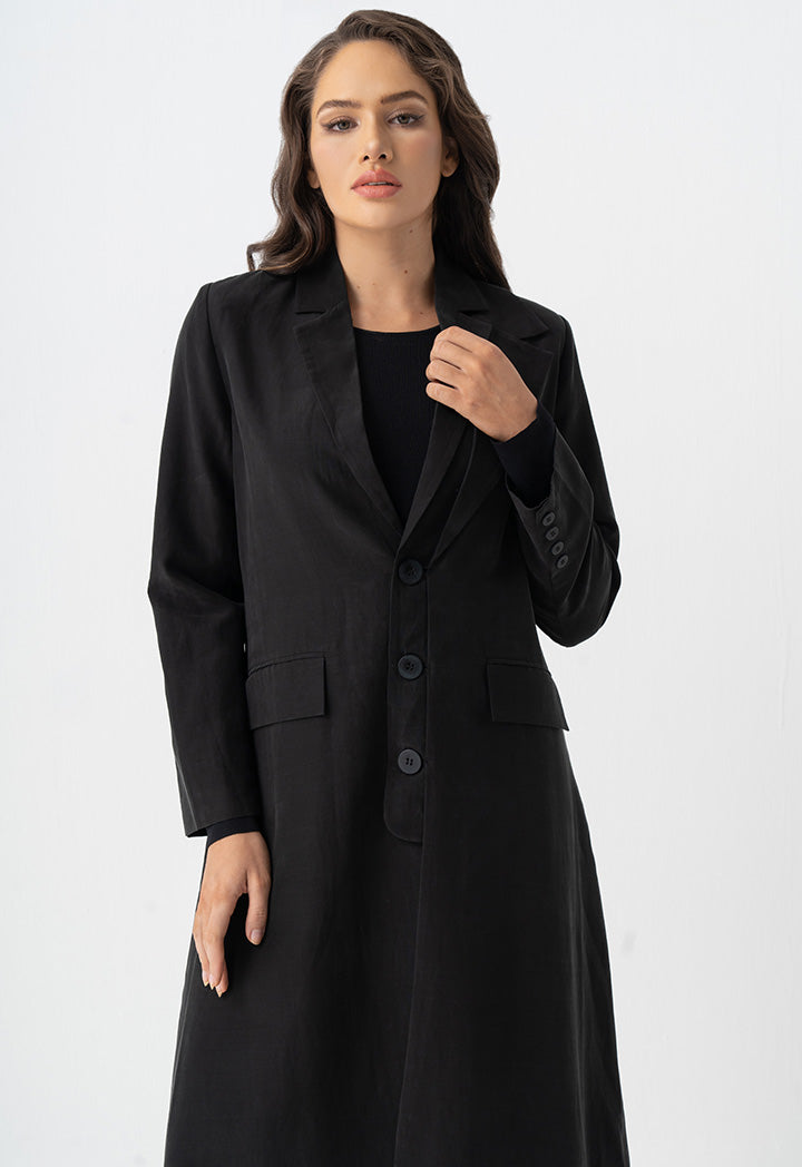 Choice Solid Front Flap Pockets Maxi Jacket Black