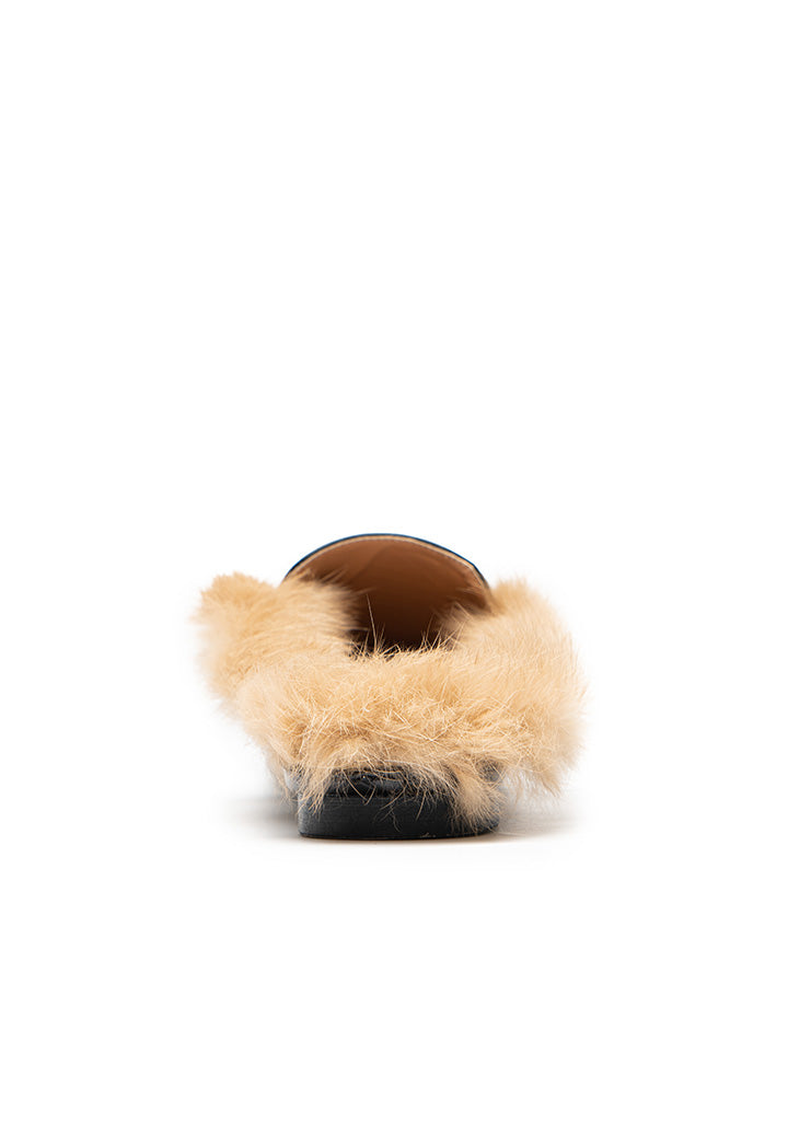 Choice Fluffy Flat Loafers With Metal Buckle Black