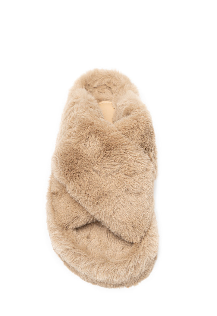 Choice Criss-Cross Strap Fur Slipper Beige