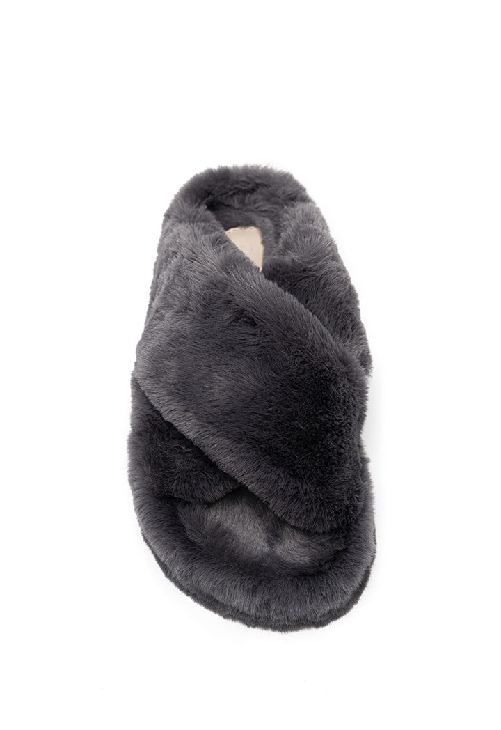 Choice Criss-Cross Strap Fur Slipper Grey