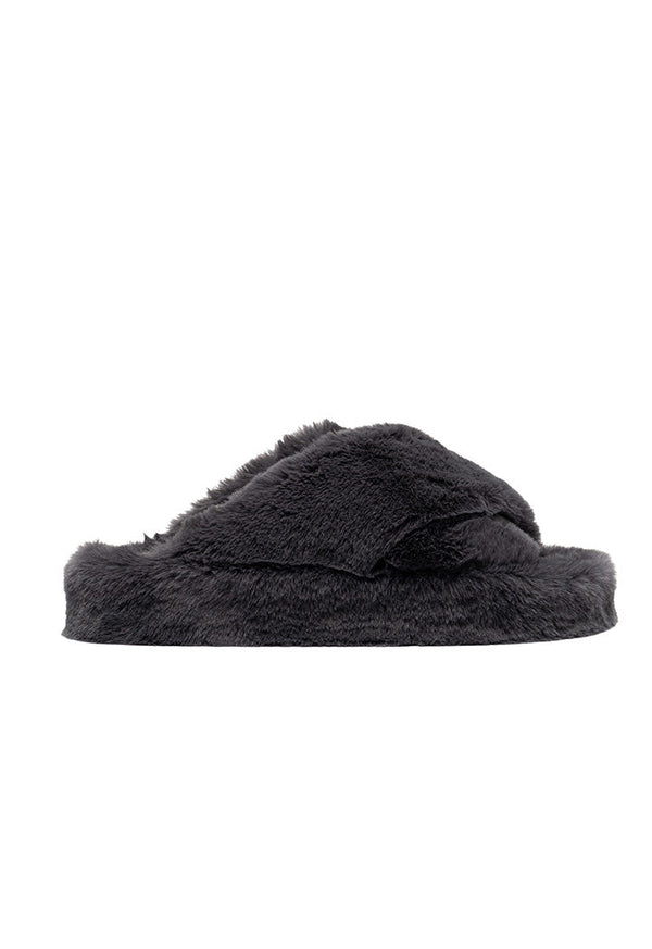 Choice Criss-Cross Strap Fur Slipper Grey