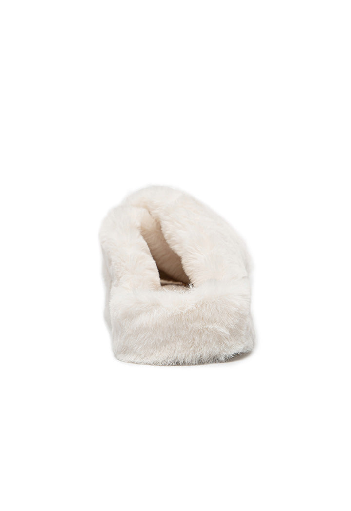 Choice Criss-Cross Strap Fur Slipper White