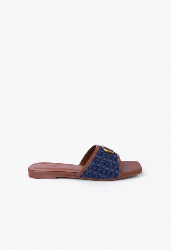 Choice Printed Denim Flats Navy