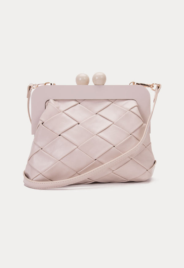 Choice Braided Kiss Lock Shoulder Bag Nude