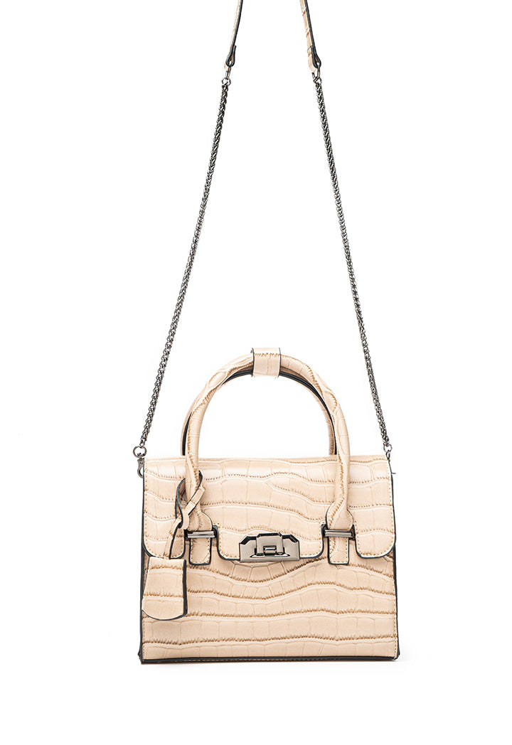 Choice Box Bag With Handle & Chain Beige