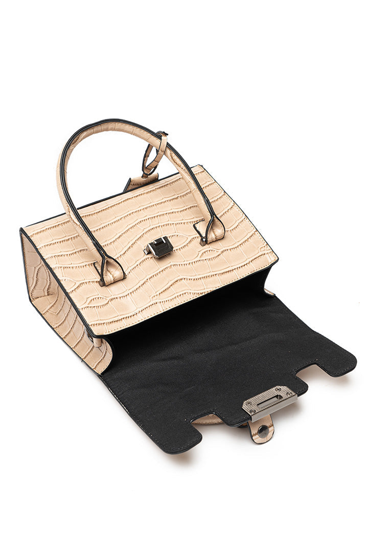 Choice Box Bag With Handle & Chain Beige