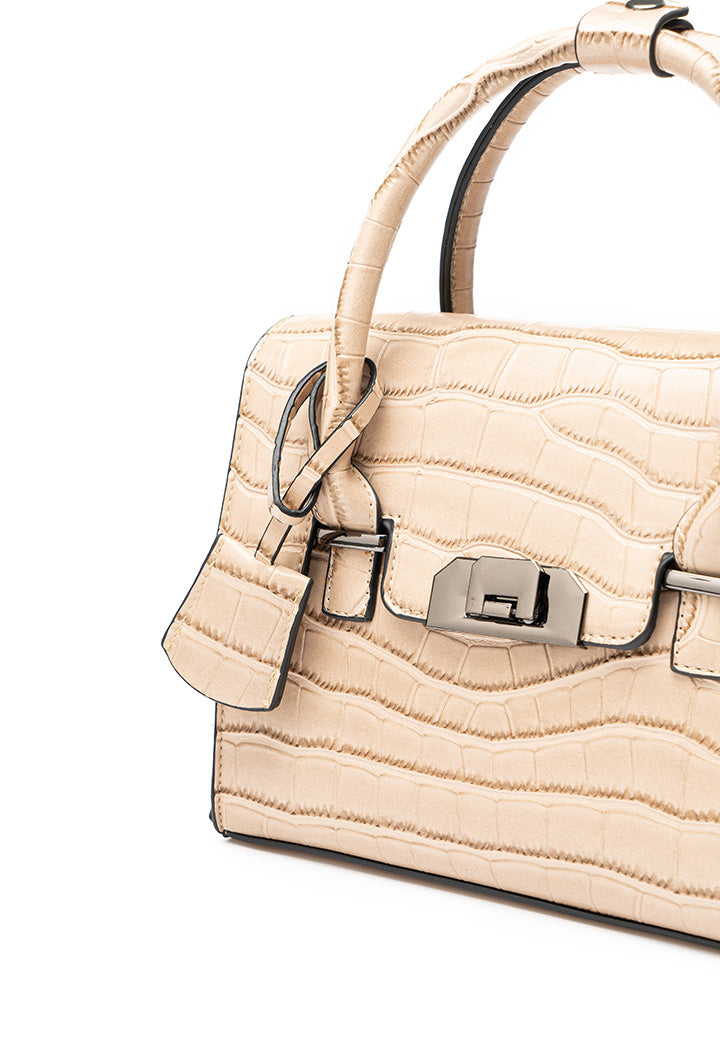 Choice Box Bag With Handle & Chain Beige