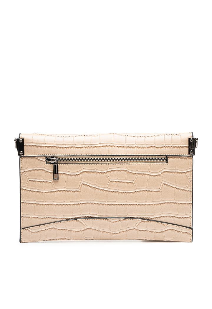 Choice Textured Sling Bag With Metal Chain Beige