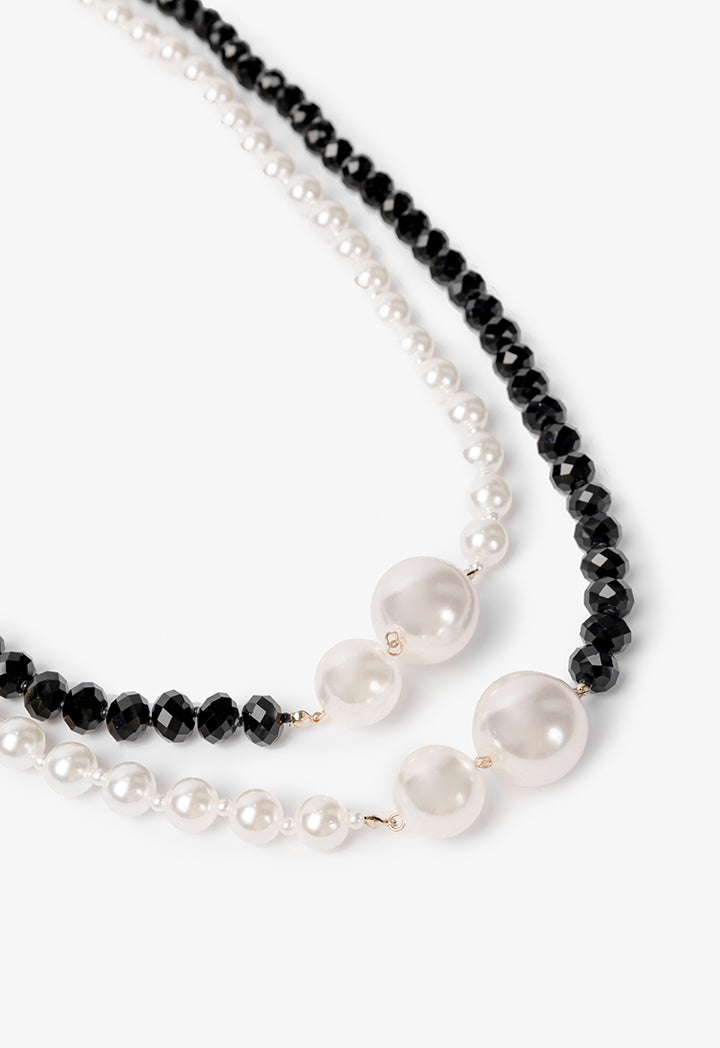 Choice Faux Pearls And Beaded Necklace Offwhite/Black