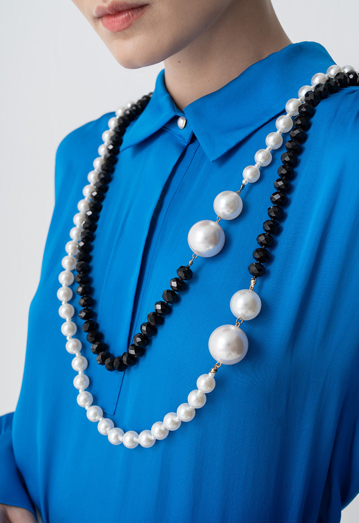 Choice Faux Pearls And Beaded Necklace Offwhite/Black