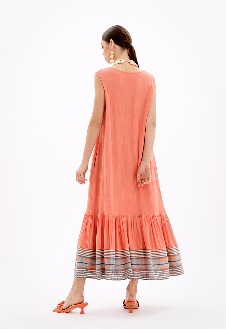 Choice Sleeveless Tiered Striped Hem Maxi Dress-Ramadan Style Brick