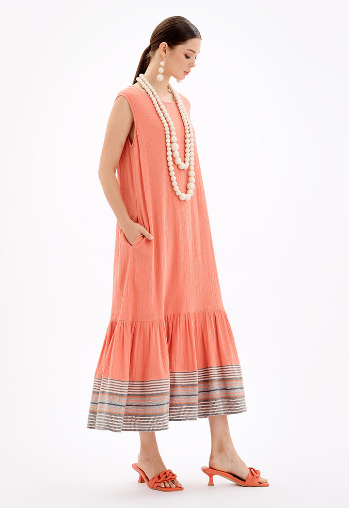 Choice Sleeveless Tiered Striped Hem Maxi Dress-Ramadan Style Brick