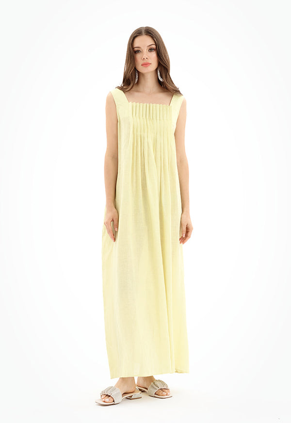 Choice Maxi Solid Sleeveless Under Abaya Dress-Ramadan Style Yellow