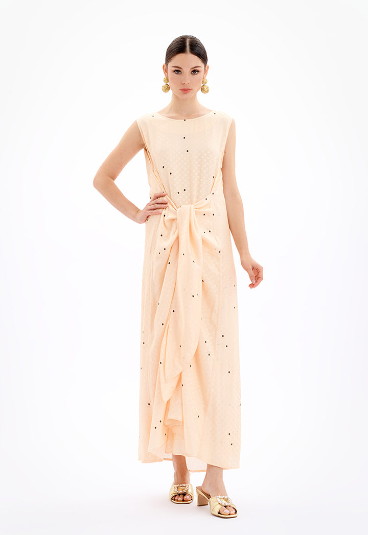 Choice All Over Printed Sleeveless Dress-Ramadan Style Beige/Gold