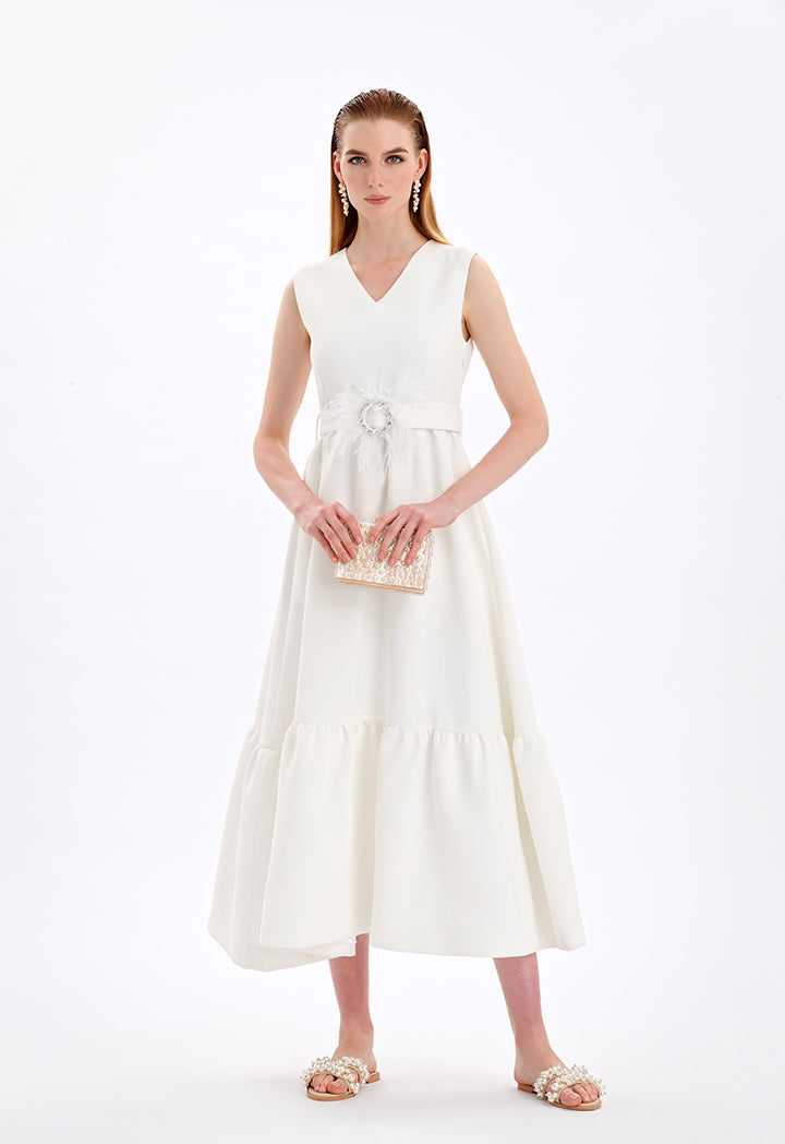 Choice Sleeveless Belted Dress Off White