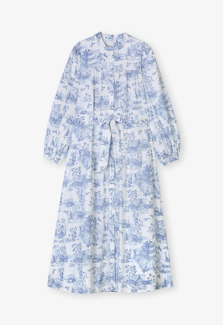 Choice Printed Belted Maxi Dress Offwhite