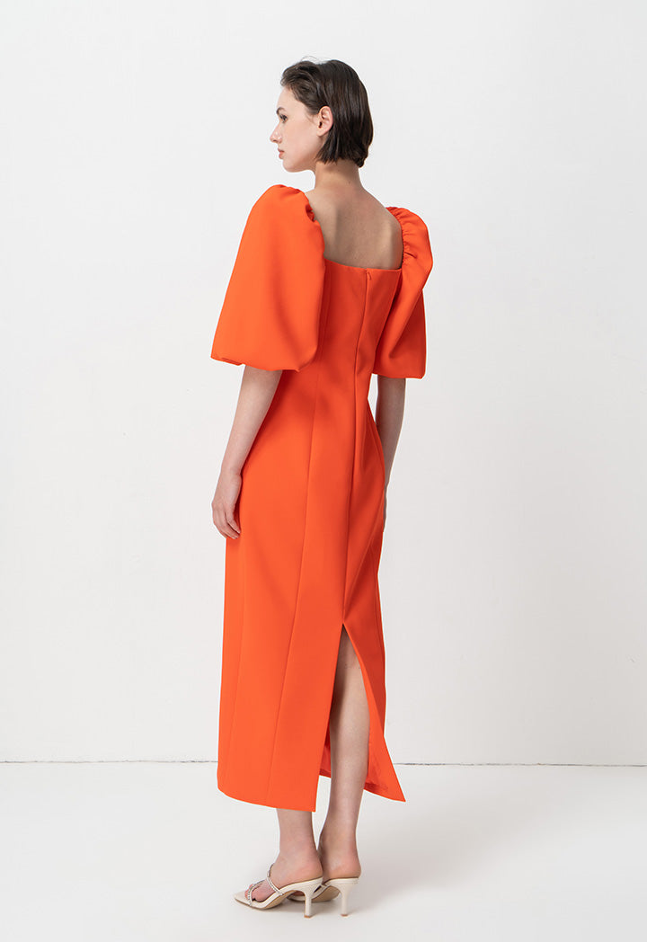 Choice Balloon Short Sleeves Maxi Dress Orange