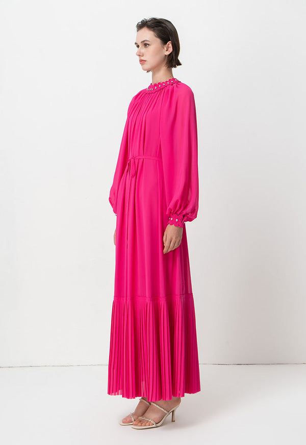 Choice Round Neck Embellished Crystal Dress Fuchsia