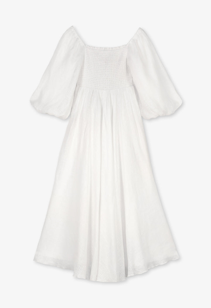 Choice Puff Sleeves Pleated Dress - Ramadan Style Off White