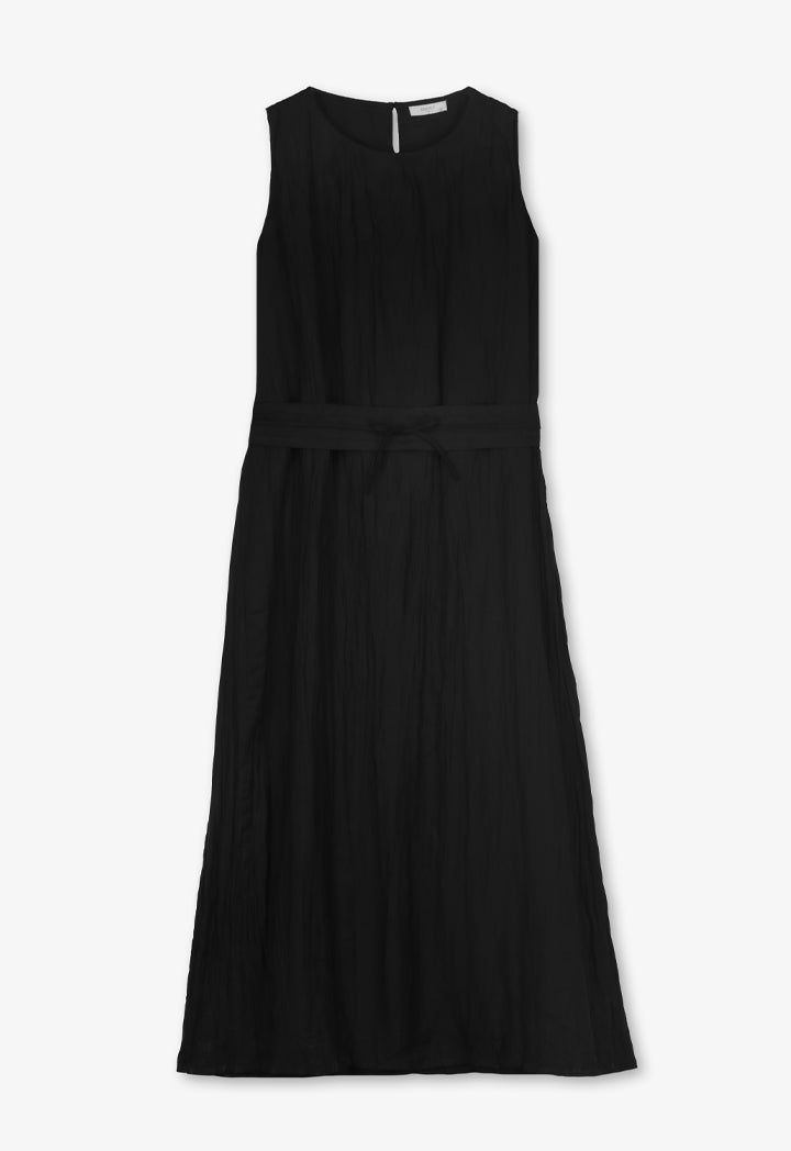 Choice Sleeveless Pleated Basic Belted Dress - Ramadan Style Black