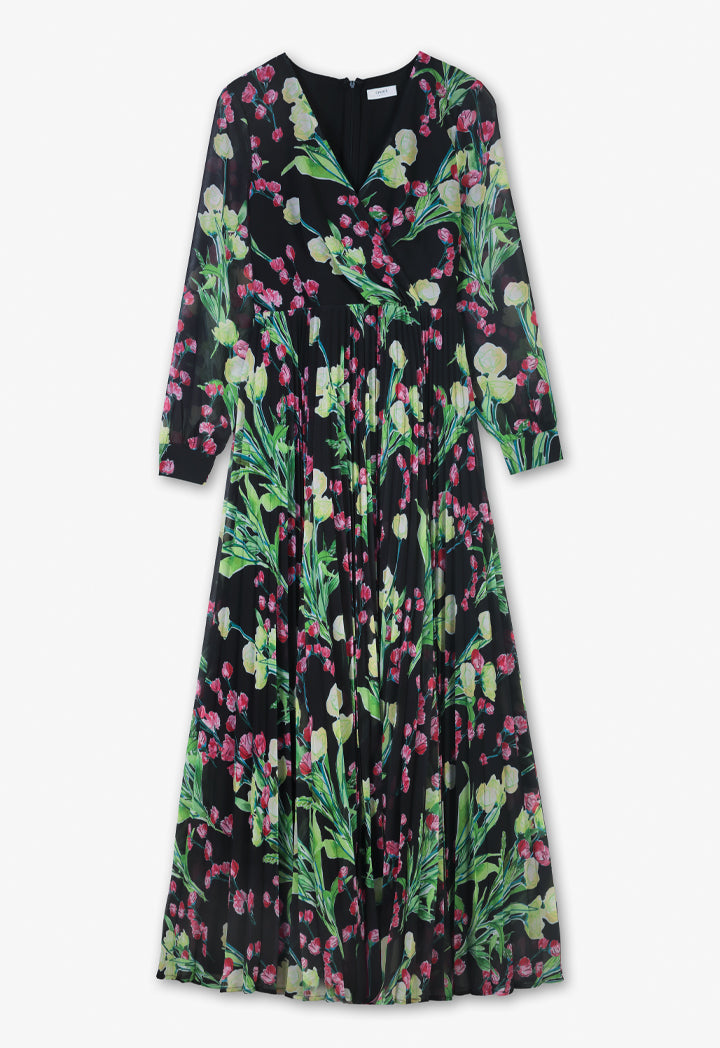 Choice Floral Print Pleated Maxi Dress Multi Color