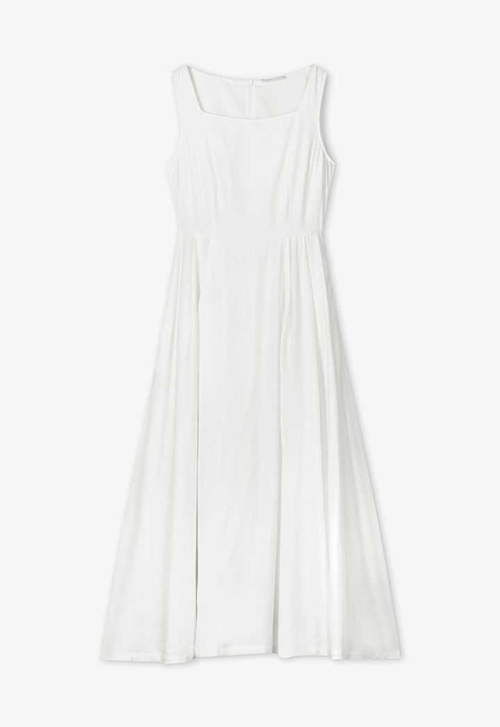 Choice Solid Sleeveless Flared Maxi Dress - Ramadan Style Off White