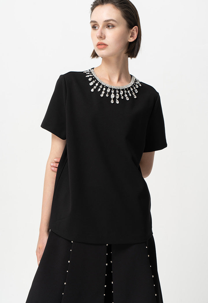 Choice Jewel Neckline Fashion Top Black