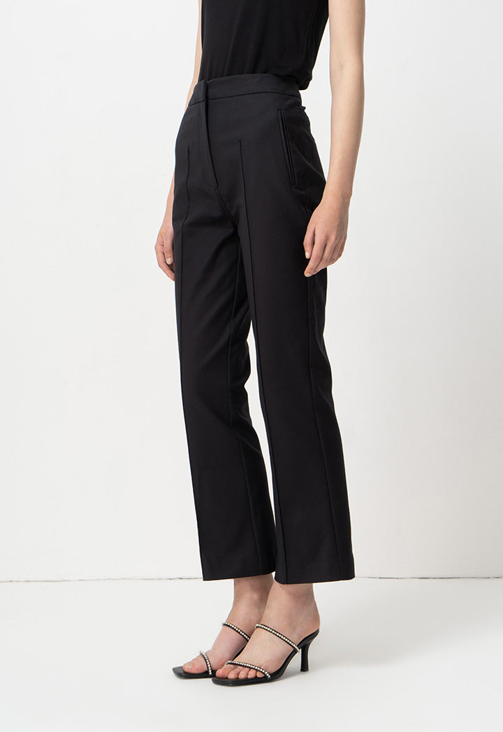 Choice Single Tone Straight Legs Pintuck Trousers Black