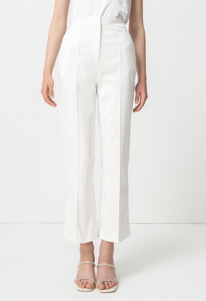 Choice Single Tone Straight Legs Pintuck Trousers Offwhite