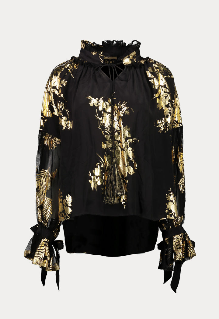 Choice Black Foil Print Blouse  Black - Wardrobe Fashion