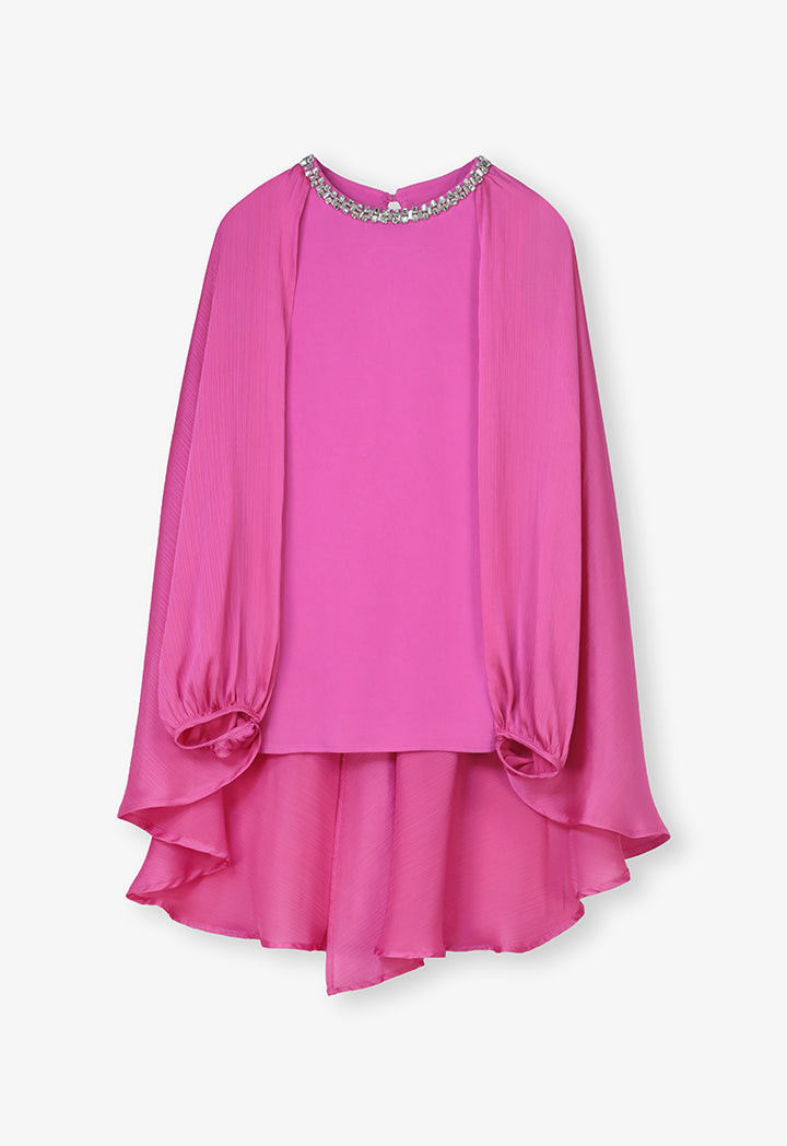 Choice Embellished Crystal Solid Blouse Fushia