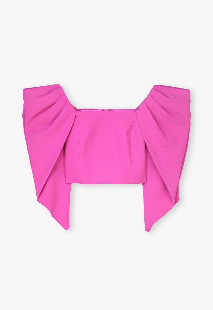 Choice Square Neck Pleated Blouse Fushia