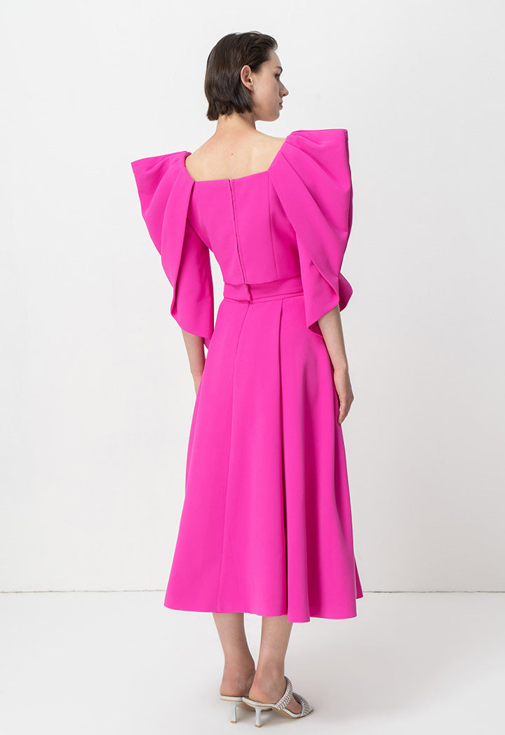 Choice Square Neck Pleated Blouse Fushia