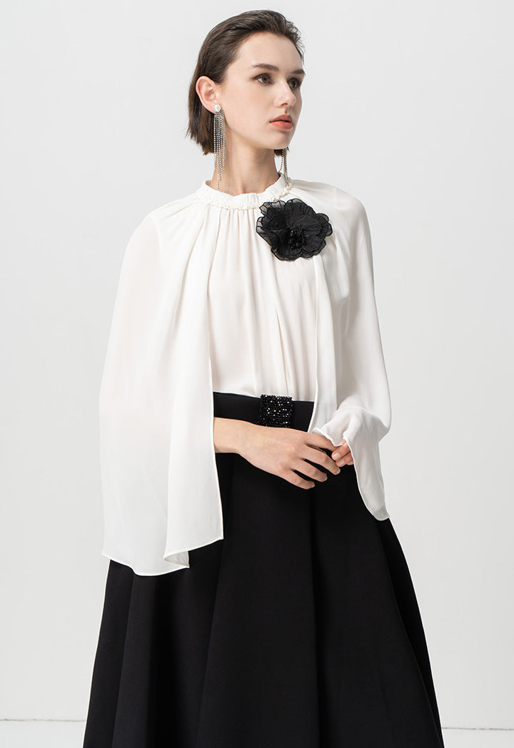 Choice Solid Cape Sleeve Blouse Offwhite