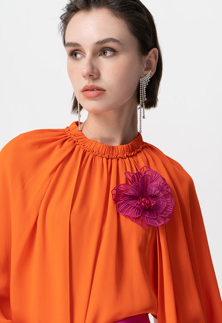 Choice Solid Cape Sleeve Blouse Orange