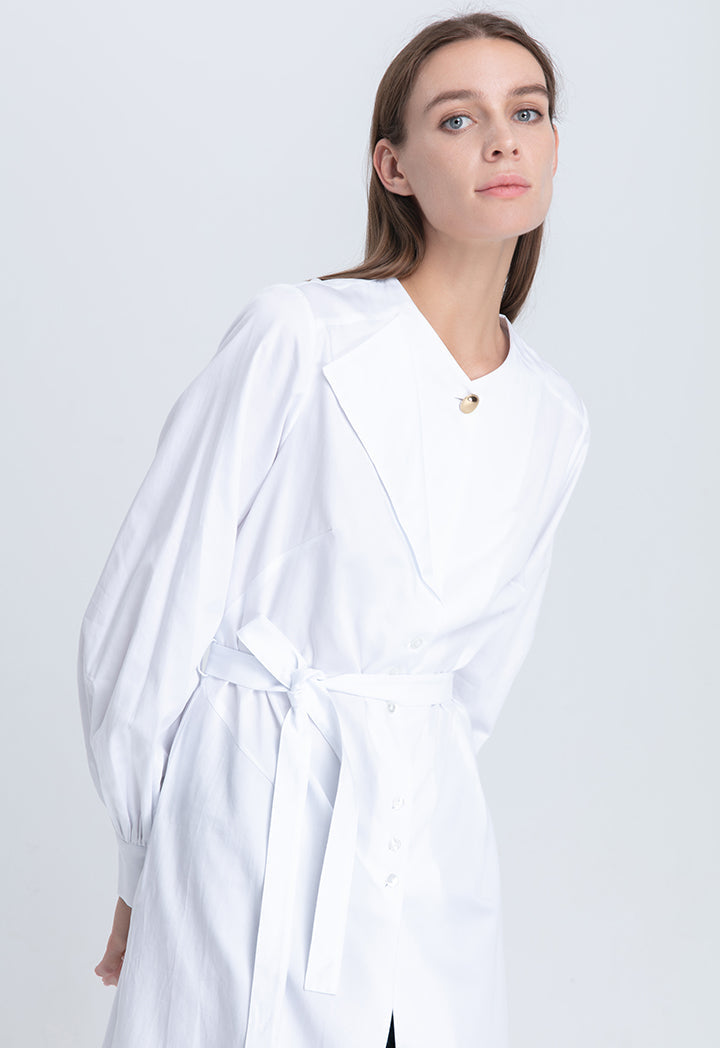 Choice Solid Color Curved Hem Long Shirt Off White