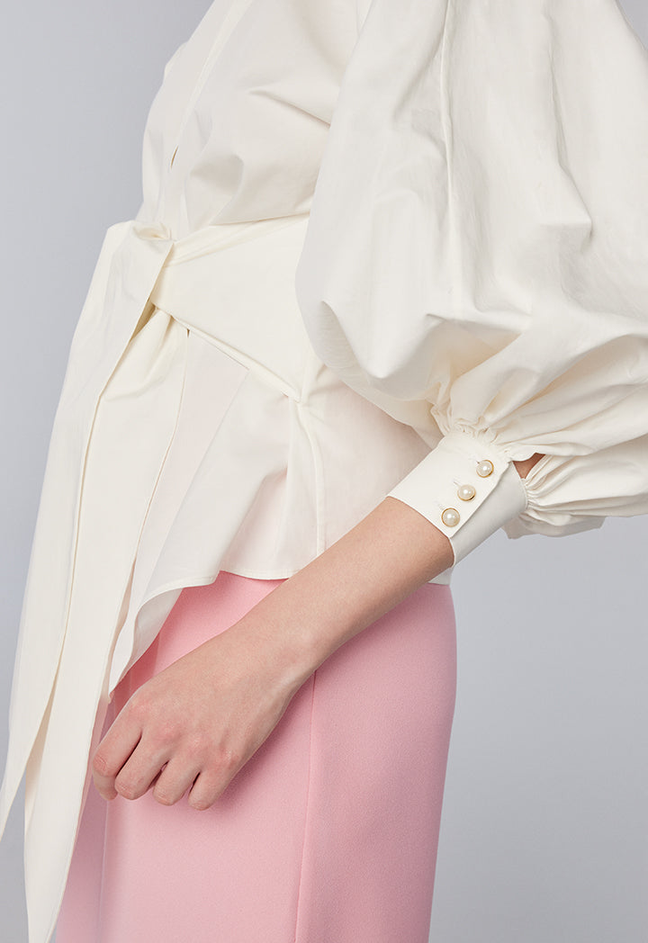 Choice Puff Sleeves Solid Blazer Offwhite