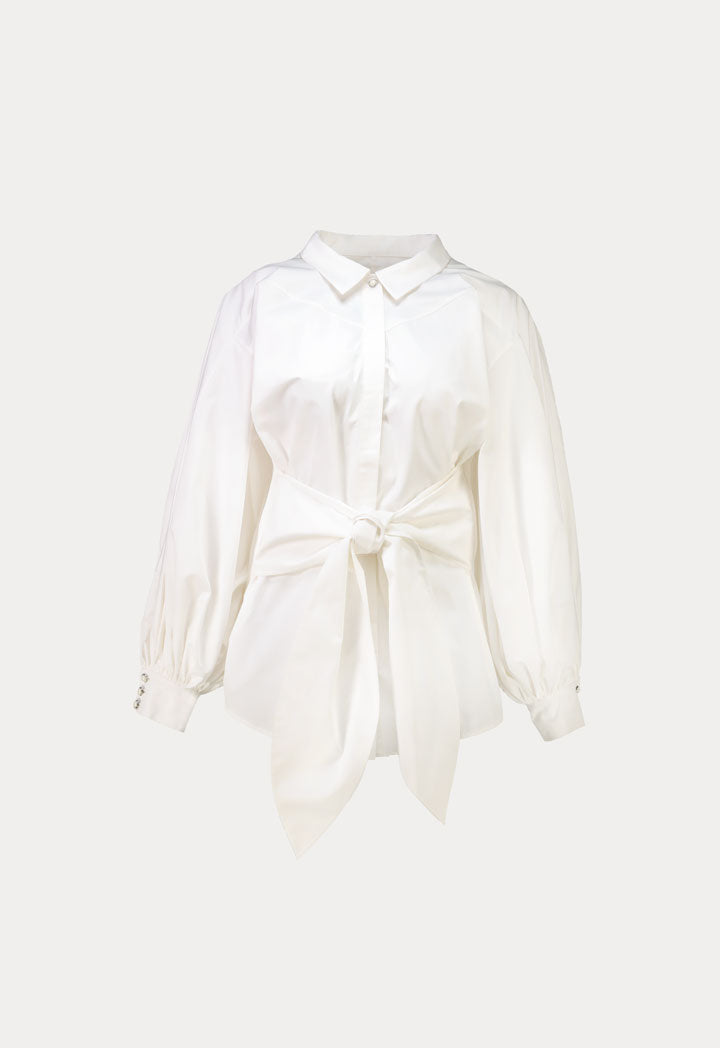 Choice Puff Sleeves Solid Blazer Offwhite