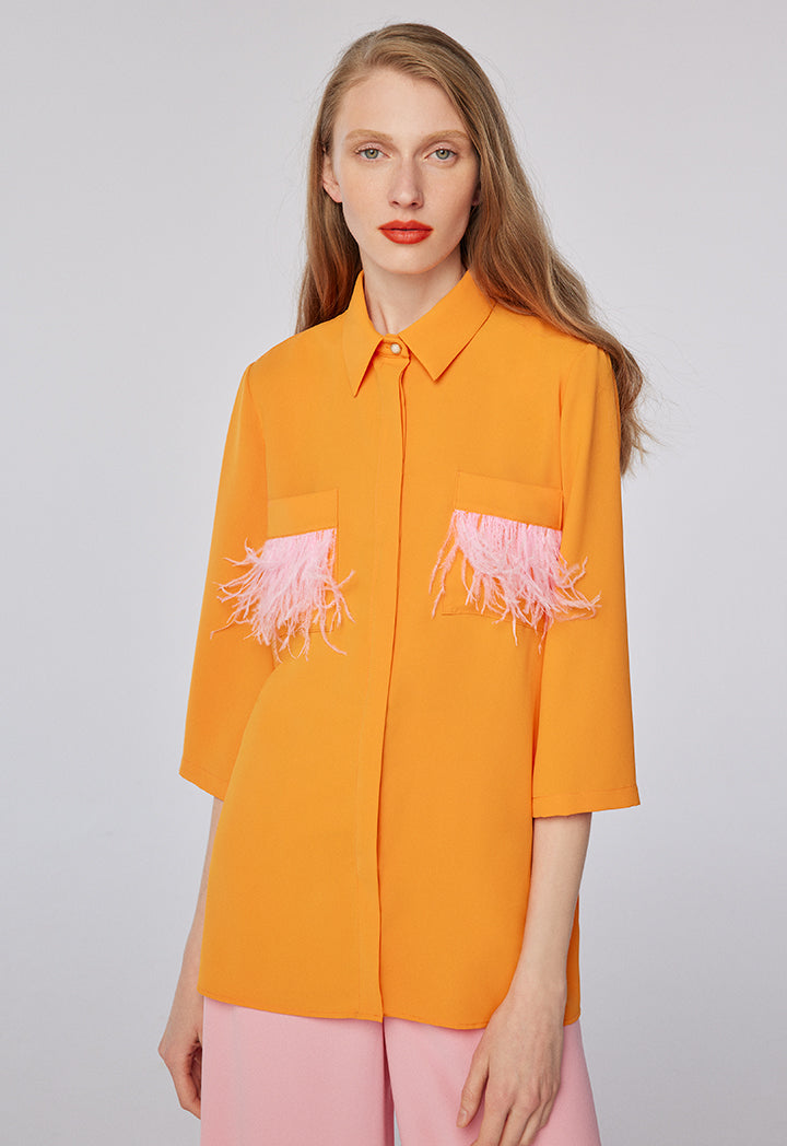 Choice Pocket Fringes Shirt Orange Blossom