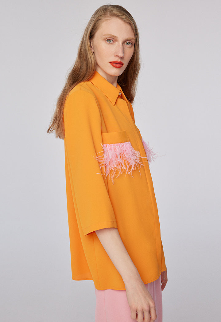 Choice Pocket Fringes Shirt Orange Blossom