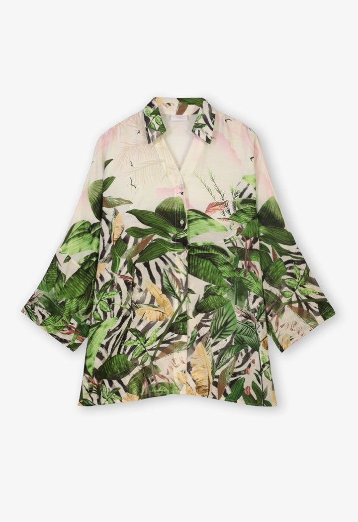 Choice Printed Shirt With Belt Beige-Print