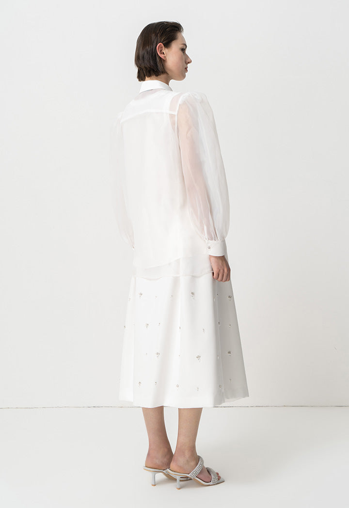 Choice Embellished Crystal Organza Shirt Offwhite