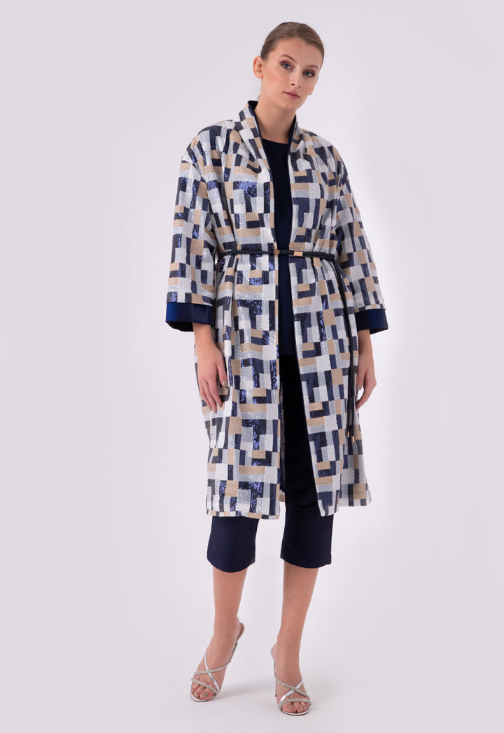 Choice Color Block Geometric Sequined Outerwear Navy