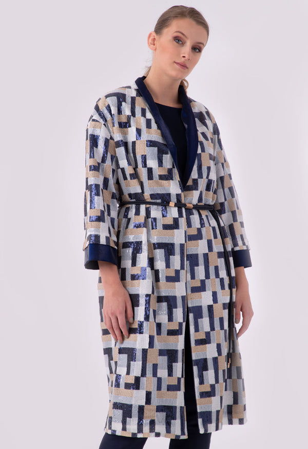 Choice Color Block Geometric Sequined Outerwear Navy