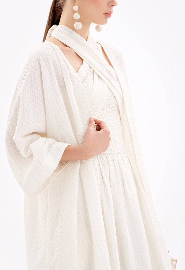 Choice Maxi Textured Open Front Kimono-Ramadan Style Off White