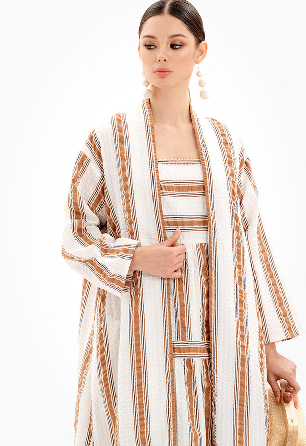 Choice Open Front Textured Maxi Kimono-Ramadan Style Multicolor